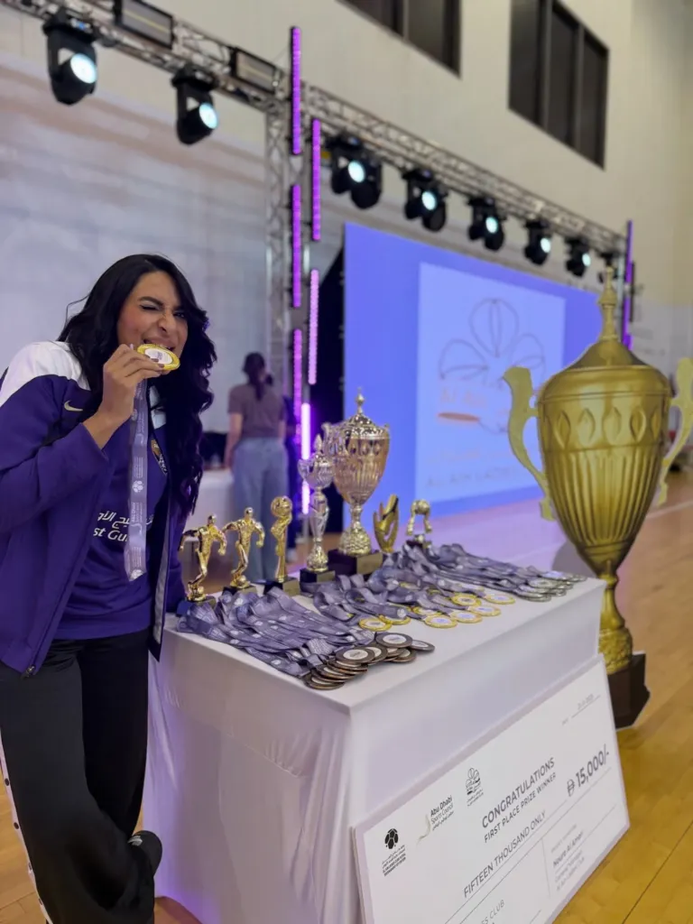 Award ceremony setup at the first Women’s Futsal Championship in Al Ain