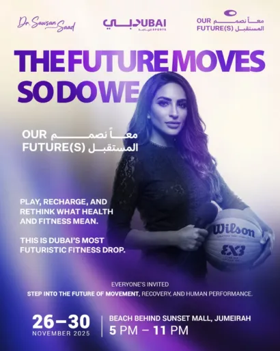 Sawsan Saad presenting the Our Future(s) experience by Dubai Future Foundation in Dubai.